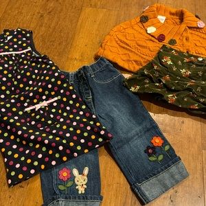 GYMBOREE 12-18 months girls outfits jeans, dress, skirt, poncho • Easter bunny